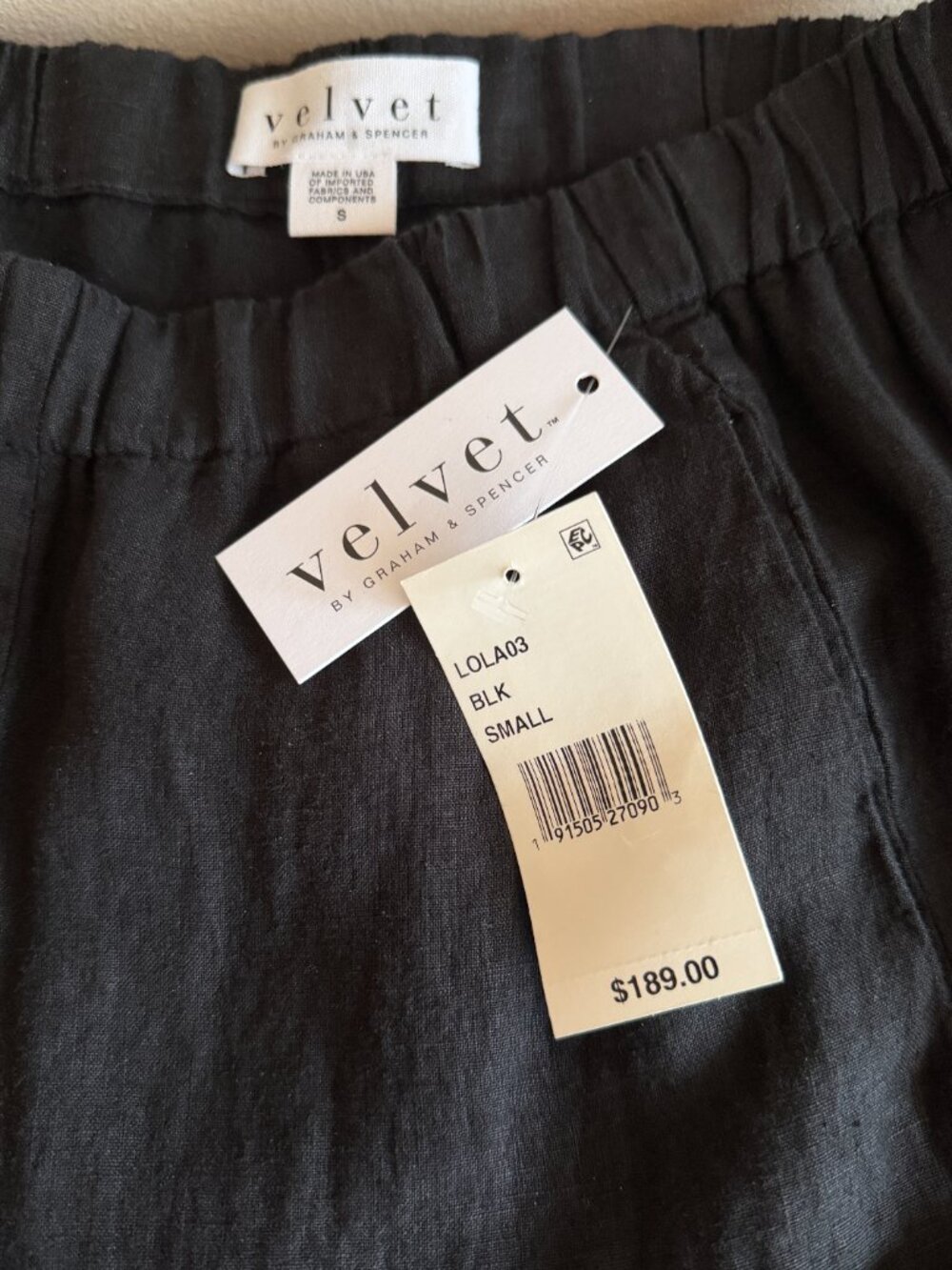 Velvet by Graham & Spencer black linen pants. Style is LOLA03. Size S. NWT. - Picture 2 of 8